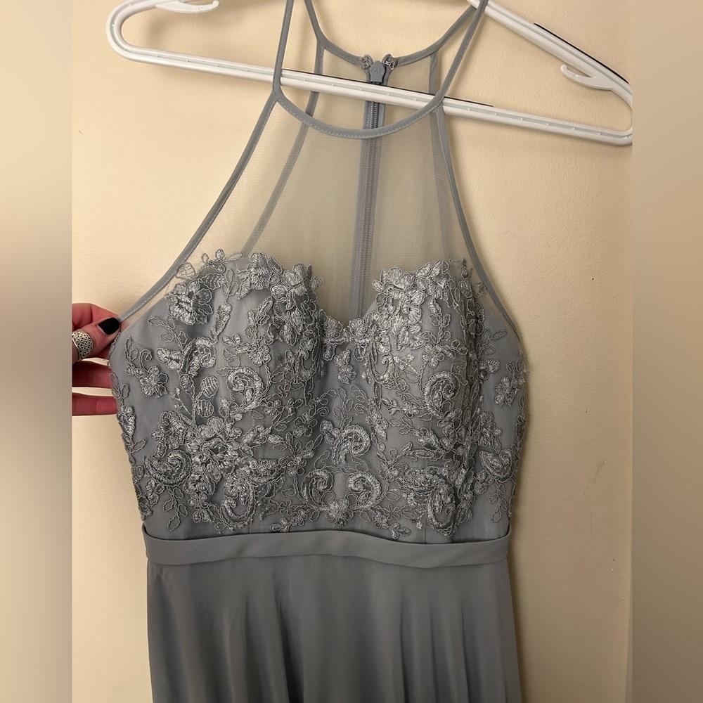 Azazie Halter Dress- Dolphin Gray - Picture 2 of 5
